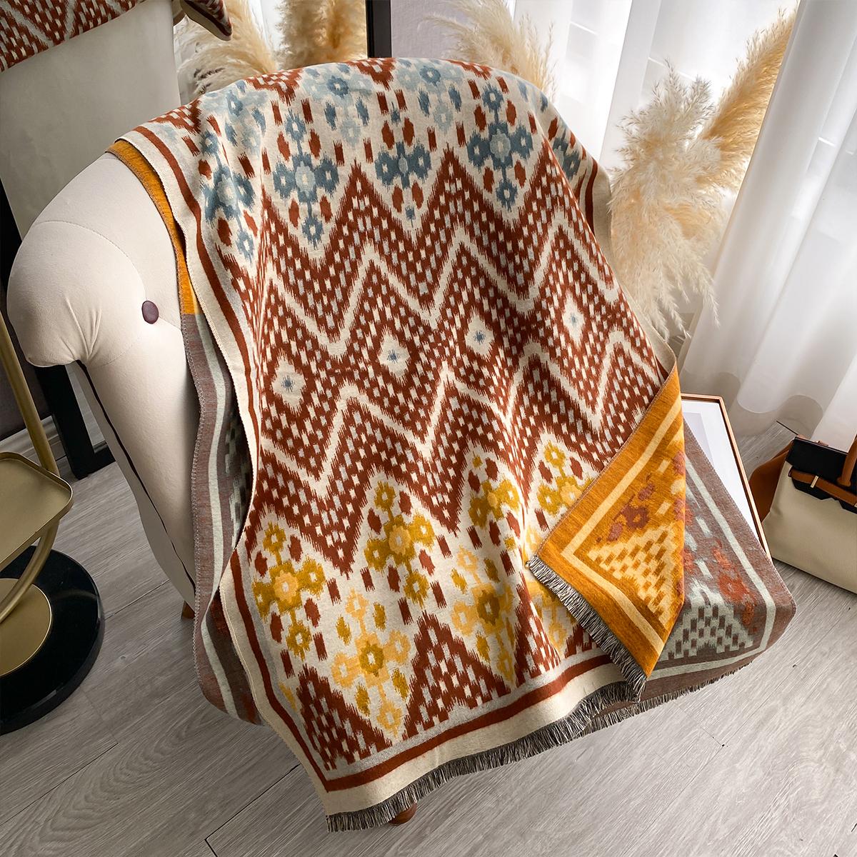 

Women New Two Sided Print Imitation Cashmere Scarf Soft Warm Pashmina Shawl Autumn Winter Coldproof Windproof Blanket