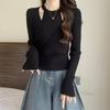 Fake Two Hanging Neck Knitted Bottom Shirt for For Women In Spring and Autumn Slim Look Chic Chic with Sweater Long-sleeved Blouse