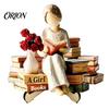 Warm Home Decor Accent Piece Wooden Reading Girl Figurine, Stable Pastoral Style Statue Desktop Artistic Ornament for Shelves Decor, Healing Ornament,