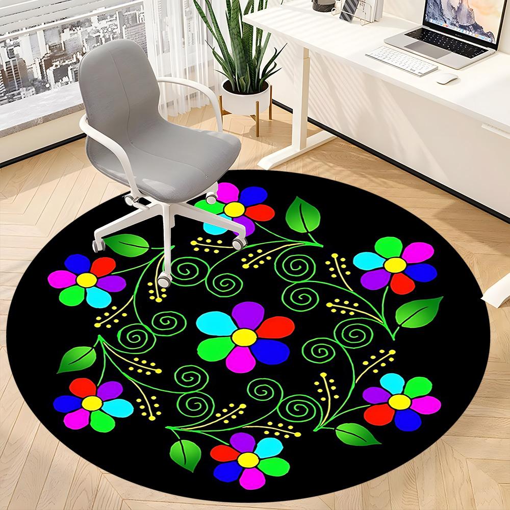 1pc Floral Mandala Design Chair Carpet for Office, Round Polyester Mat, Indoor Decor for Office, Easycare Fabric, Washable Non-slip Area Carpet