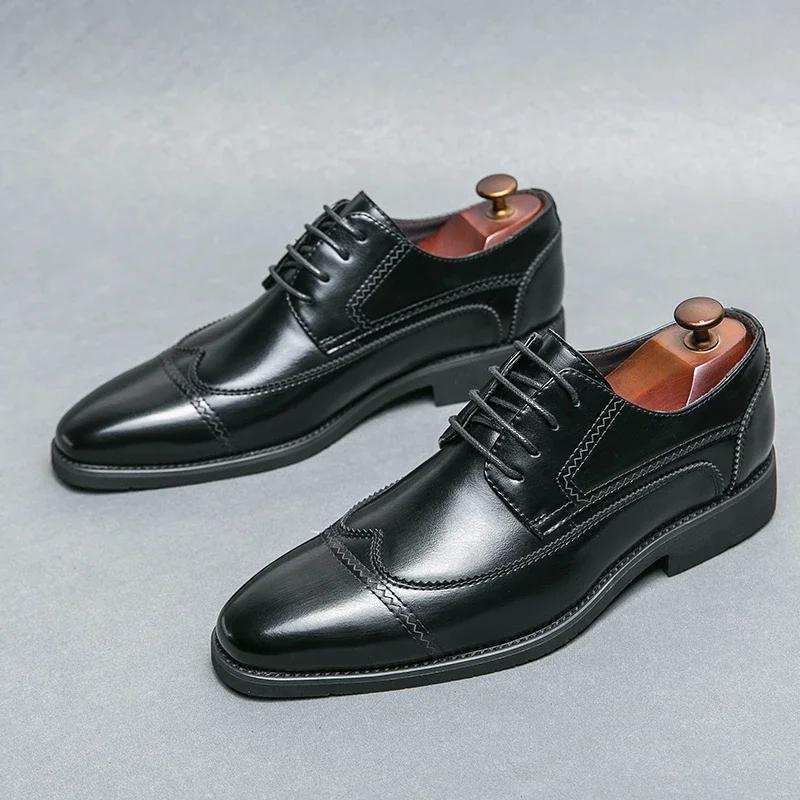 White Brogue Wedding Shoes Fashion Formal Dress Mens Business Leather Shoes Black Suit Office Oxford British Style Shoes For Men