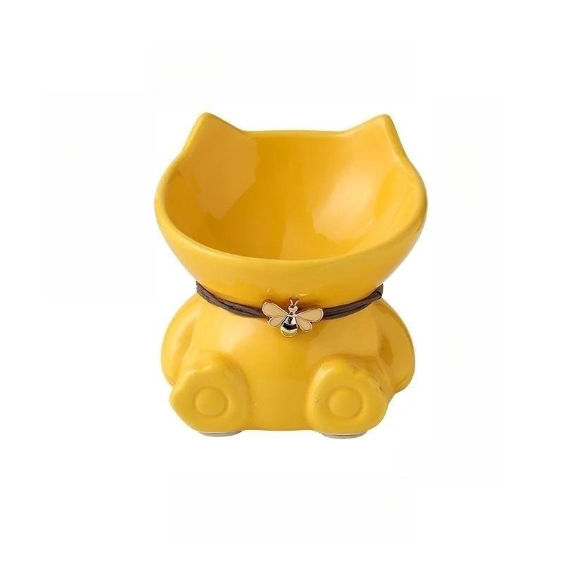 New Ceramics Pet Cat Bowl Food Bowl Oblique Mouth Dog Bowl Cat Drinking Bowl High Foot Protection Cervical Vertebra Cat Drinking