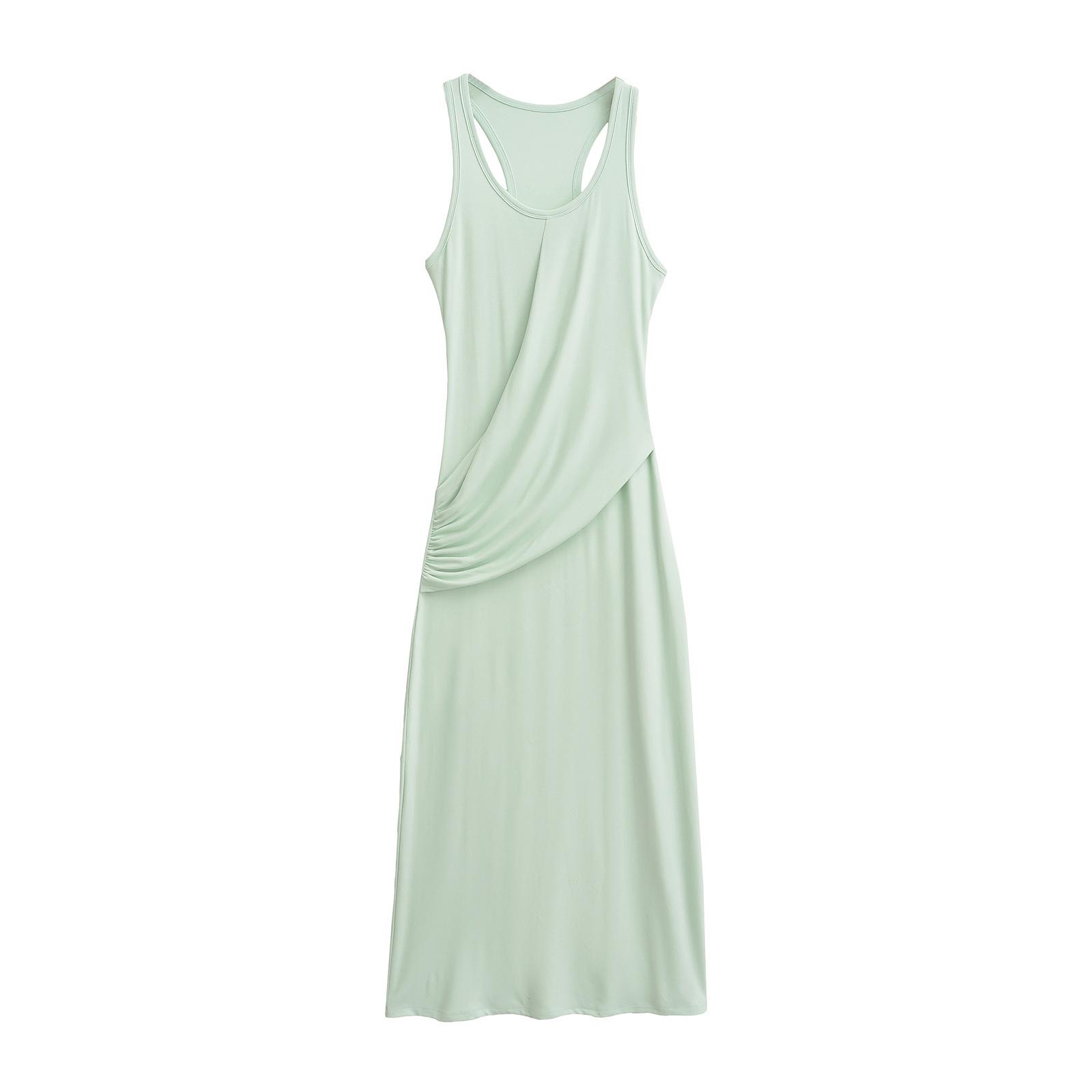 

Женское весеннее платье-майка с плиссировкой 2025 - Американский дизайн, приталенное, узкое плечо, имитация двойки, пэчворк, длинный стиль. Medium