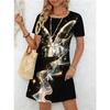 Fashion Women's Crew Neck Dress 3D Butterfly Color Printed Butterfly Dress