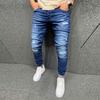 Men Striped Zipper Denim Hole  Vintage Wash Hip Hop Work Trousers Jeans Pants