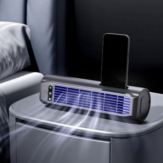 Ventilador de Ar Condicionado Portátil com Suporte para Telefone Embutido, Ventilador Vertical Plano de Parede com 3 Modos, Carregamento USB, Dispositivo de Resfriamento Silencioso Sem Lâminas para