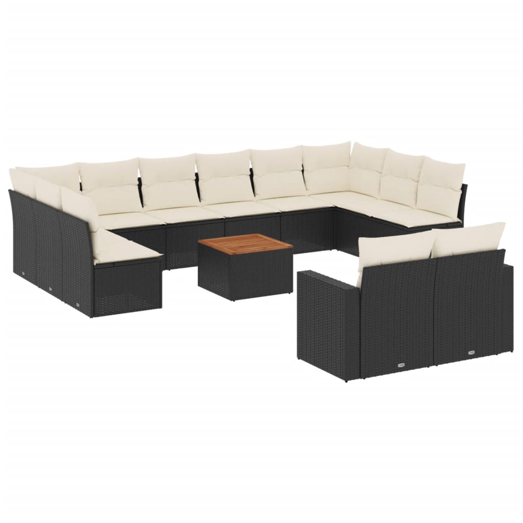 Vidaxl 13-Cz. Garden Furniture Set, Cushions, Black, Rattan PE