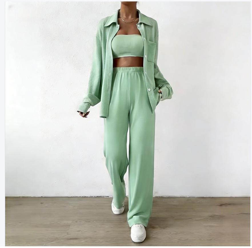 

Women s Plus Size Mid-Length Solid Color Two-Piece Suit - Black, Blue, Apricot (Spring & Autumn) M ціан
