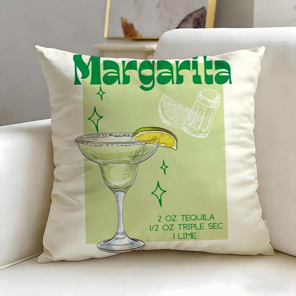 beverage theme Margarita Cocktail Cushion Cover Soft & Easy-Wash Pillow Case – Versatile for Couch, Bed, Travel and Office
