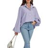 Women's Elegant Loose Casual Single Breasted Striped Shirt Lantern Sleeve Long Sleeve Lapel Shirt