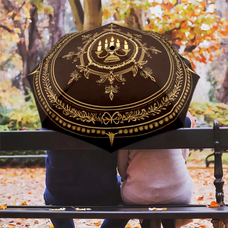Golden Totem pattern, automatic folding umbrella, portable and foldable design, 8 ribs, a Christmas or birthday gift.