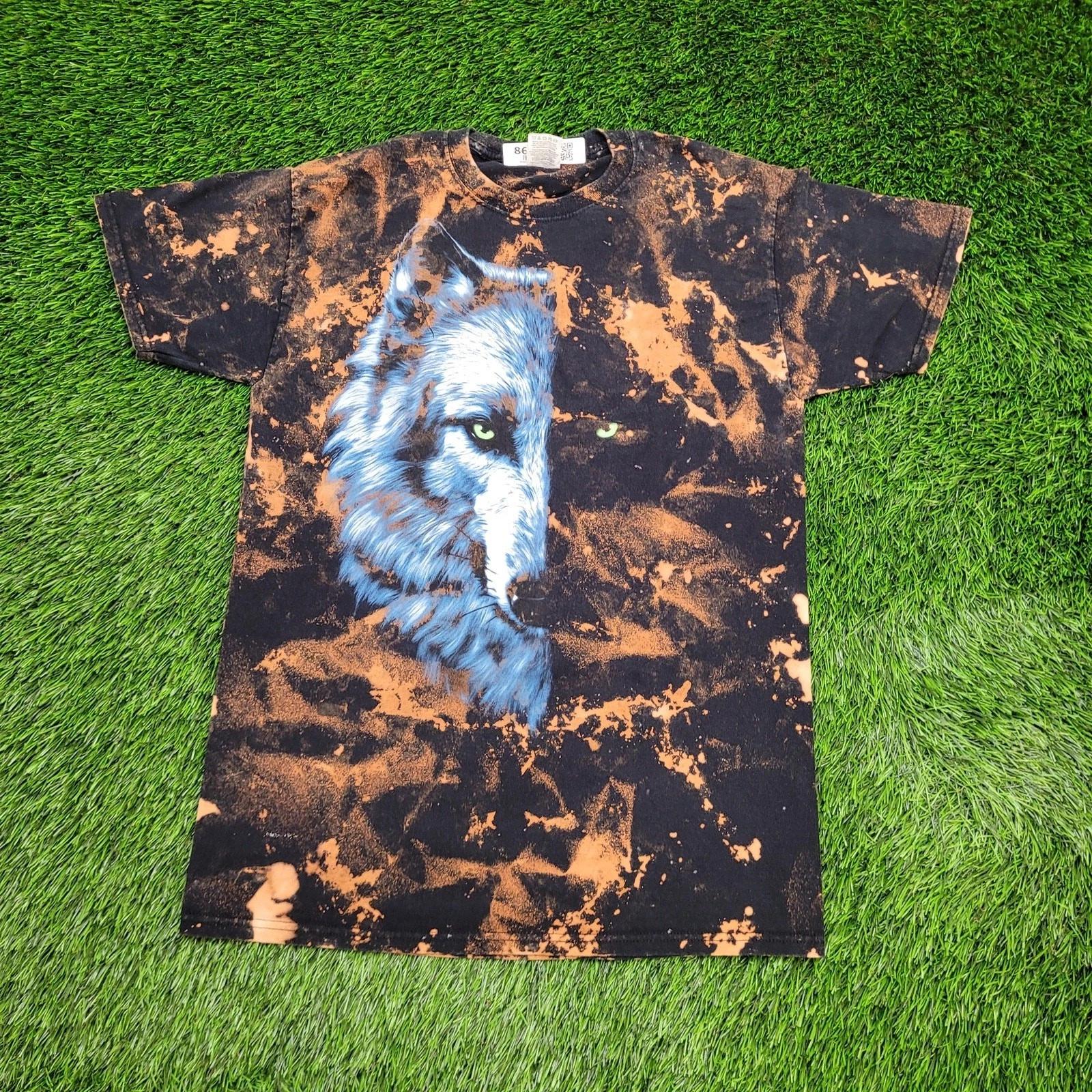 

Wolf Portrait Bleached Shirt S/M 19x27 Black Edgy S