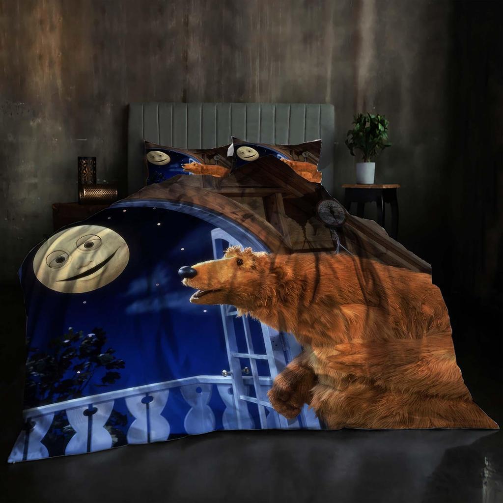 Christmas Gift Handmade Bear in the Big Blue House Duvet Cover Set, 3-Piece, Super Soft, Rustic Farmhouse Style Bedding with Corner Ties.