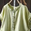 Johnature Camisetas sin Mangas Vintage de Algodón para Mujer Cuello Redondo Color Sólido Verano Botones Sin Mangas Holgadas Suaves Casual Camisetas sin Mangas