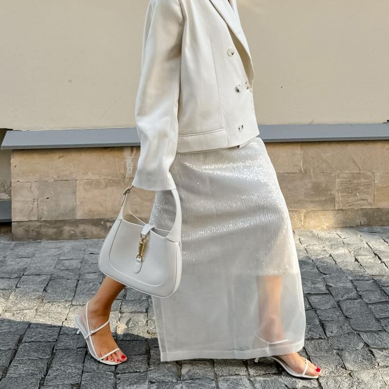 Fustă Sexy din Plasă Transparentă Femei Alb Talie Înaltă Fantă Largă Fuste Lungi Toamnă Modă de Stradă Club Petrecere Fustă Femeie