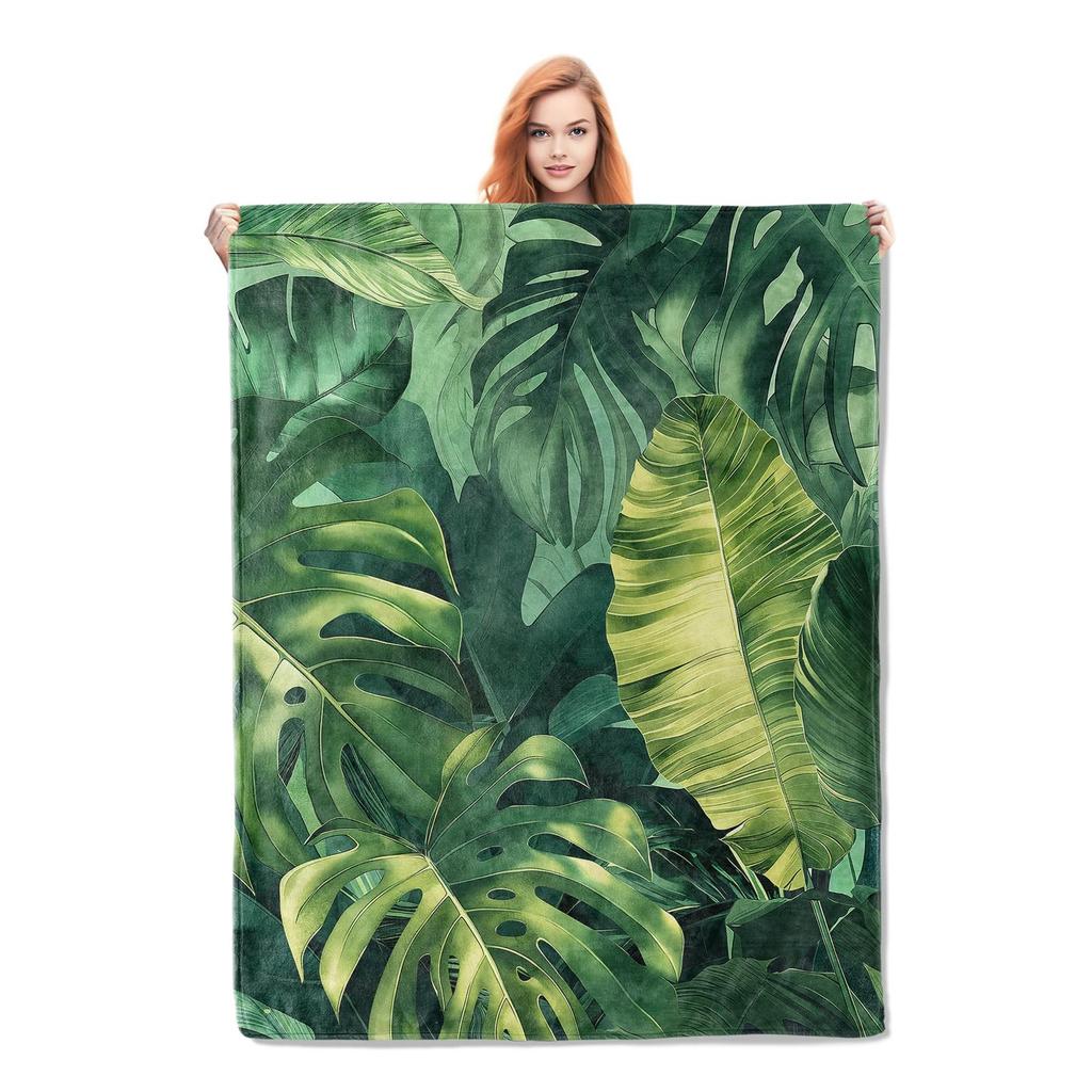 Tropical Palm Leaves Throw Blanket Ultra Soft Warm Lightweight Cozy Plush Blanket for Bed Chair Car Sofa Couch Bedroom Dorm