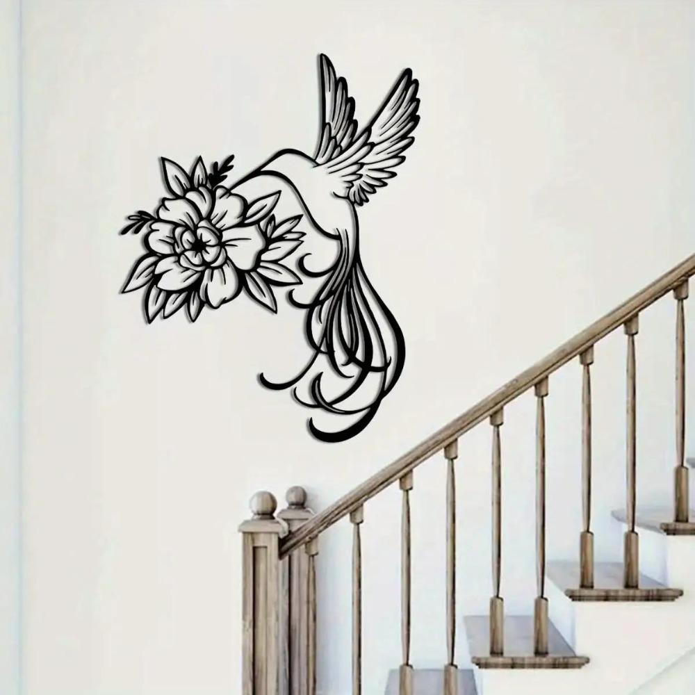Iron Hummingbird Wall Art, Outdoor Metal Sculpture for Garden Terrace Balcony, Festive Home Decor, No Power Needed