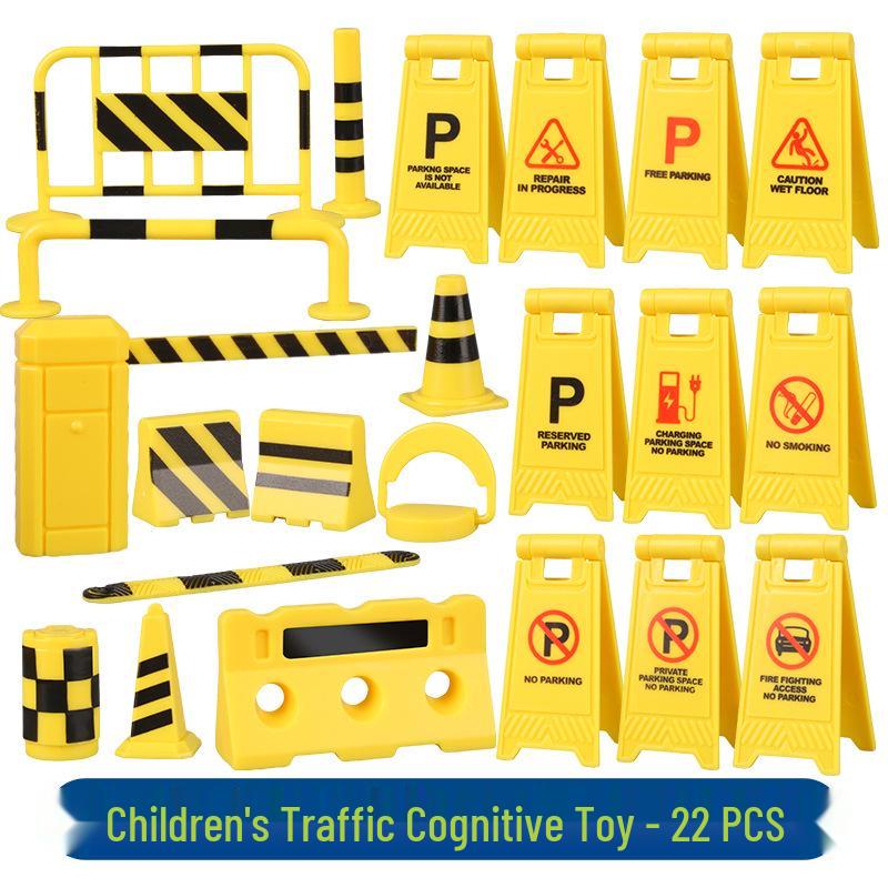 Cross-Border Traffic Simulation Toy Set with Cone, Speed Bump, Parking Lot Barrier, Water Barrier, and Warning Signs
