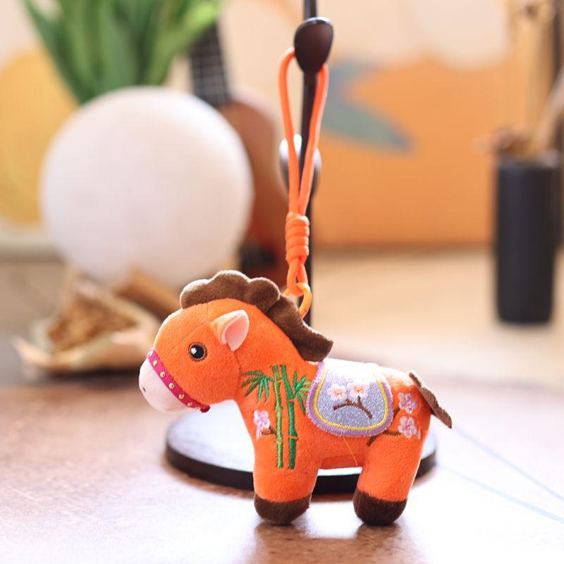 2026 Chinese Year Mascot Horse Plush Keychain Plum Blossom Bamboo Embroidery Decor Cartoon Pony Doll Cute Bag Pendant Gifts