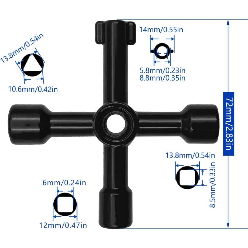 4 in 1 Universal 4-Way Multi-Functional Utility KeyCross Key Stainless Steel for Water Gas Meter Valve Elevator Cabinet
