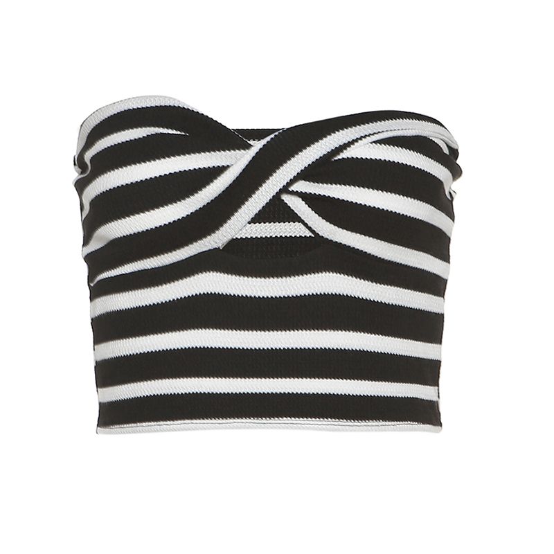 

Kliou Contrast Color Sneaky Design Kinked Figure Tube Top Black M