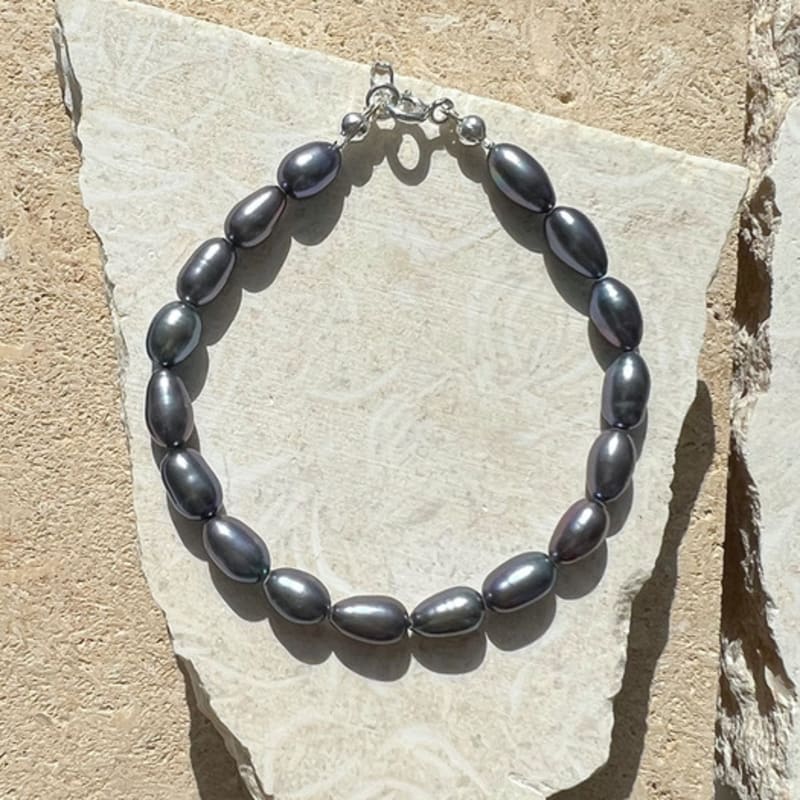 KIETIMOOR Schwarzperlenarmband (Silber 925) Schwarz Perlmutt Silber Armband