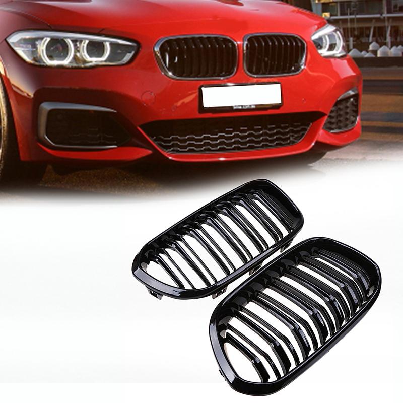 Car Front Bumper Grilles For BMW 1-Series F20 5-door/F21 3-door 118i/120d/144d/120i 2015 2016-2017 Facelift Double Lines Grills