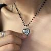 Hip-hop Punk Sliver Color Cross Heart Shape Pendant Irregular Black Artificial Crystal Bead Necklace for Men Women Trend Jewelry