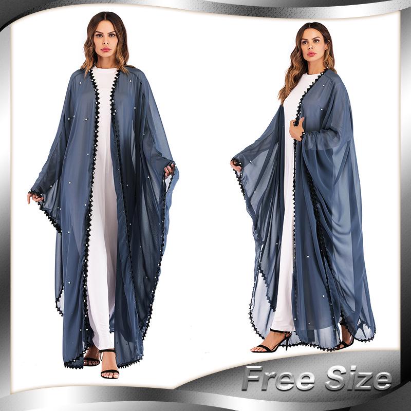 Women's Trendy Lace Patchwork Beaded Tie-Up Long Sleeve Cardigan Robe