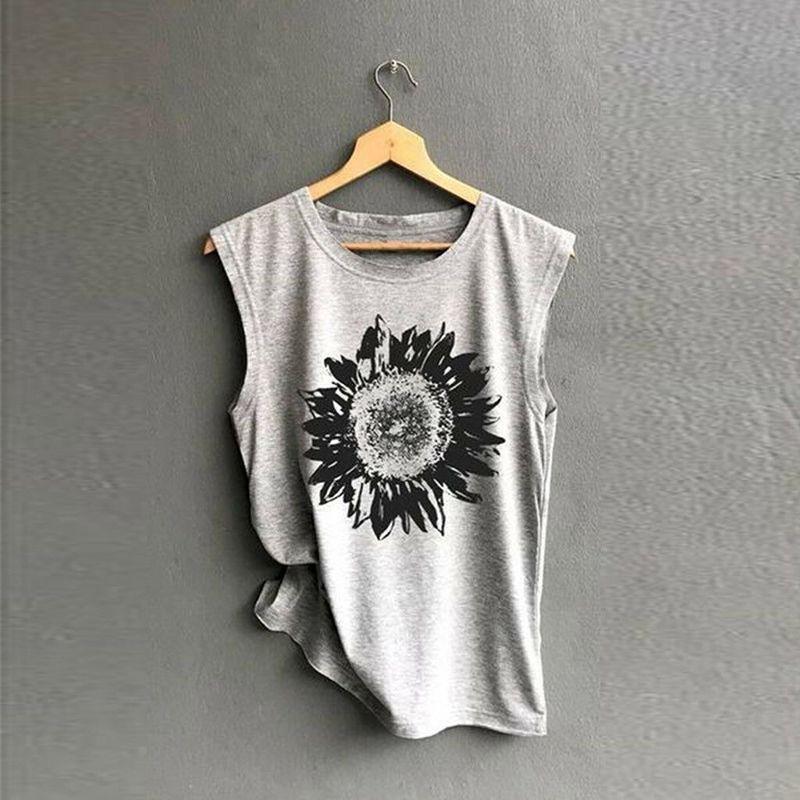 Stylish And Comfortable Women Sleeveless Top With Eye-catching Sunflower Design