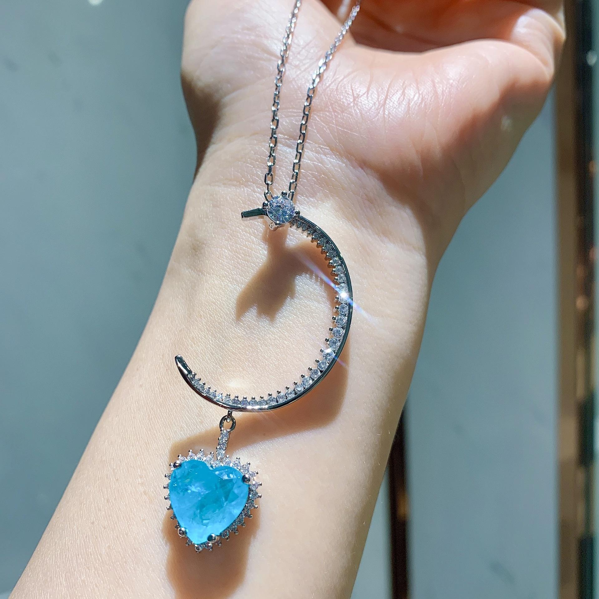 

Jewelry Simulation Blue Paraiba Heart Earrings Set Heart Main Stone 12 * 12