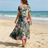 Frauen Casual Lose Bohemian Blumenkleid Kurzarm Lange Maxi Sommer Strand Swing Kleid