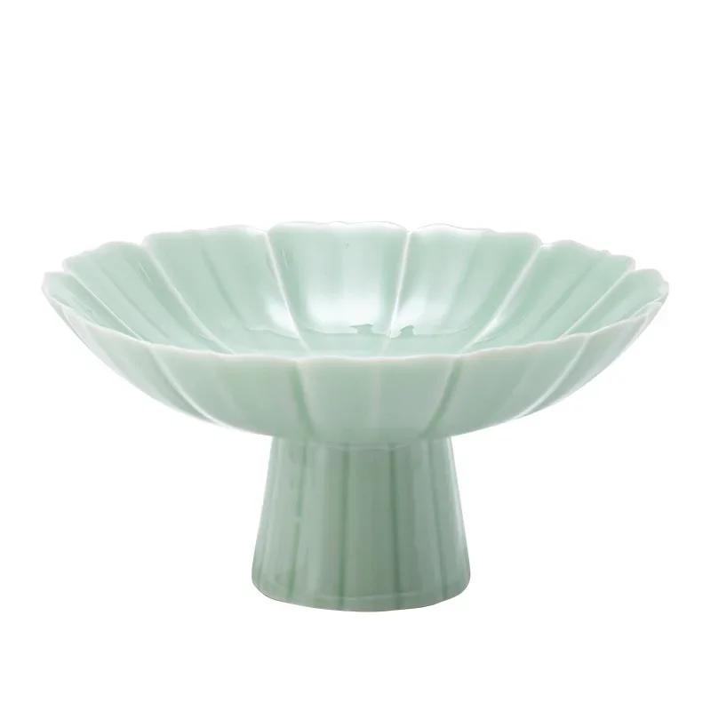 Keramik-Obstteller für den Haushalt, chinesischer Erfrischungsteller mit hohem Fuß, kleine Snackteller für den Kaffeetisch, Retro-Stil, Trockenfrüchte und Nüsse