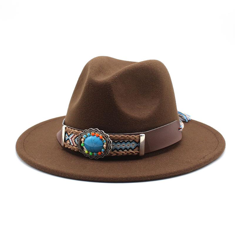 Ethnic Style Flat-Brimmed Big-Eave Hat Straight-Brimmed Jazz Hat Woolen Top Hat