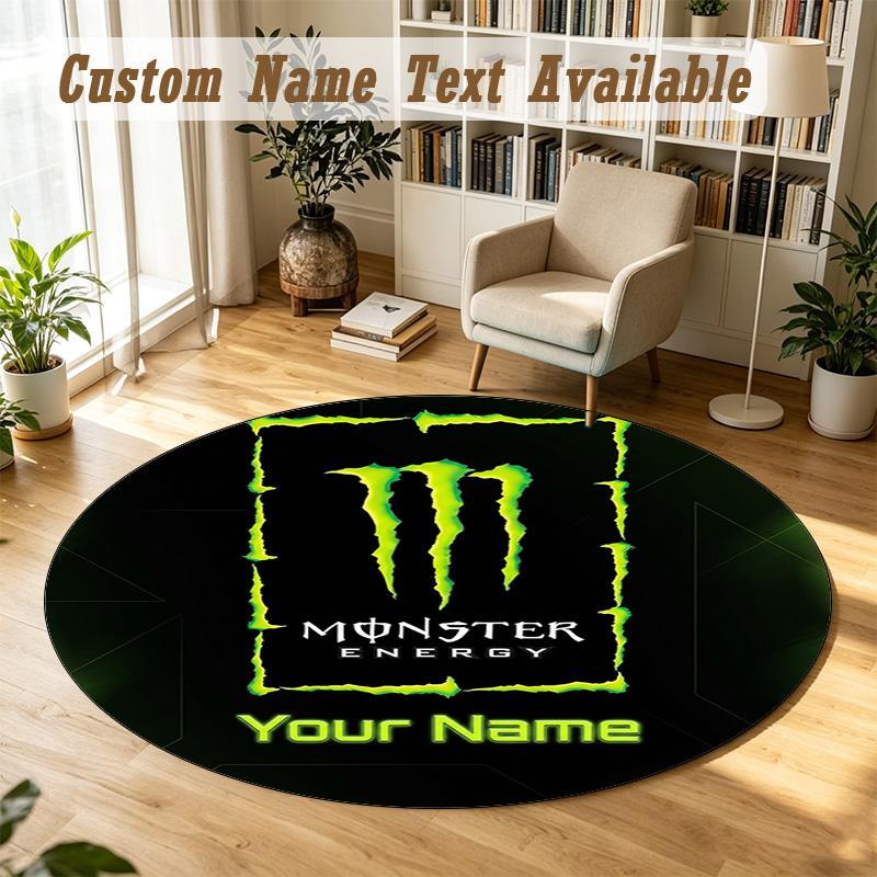 Round Rug Custom NameMonster Energy Pattern Non Slip Carpet Home Floor Decor