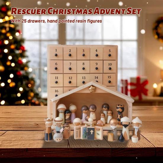 Das Retter Krippen Adventsset Krippen Adventskalender mit 25 Schubladen Weihnachts-Tischdekoration Religiöse Familientradition Andenken für Christen