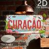 Vintage Caribien CURACAO Hollandsk Caribien Landskab Flamingo Farverige Bygninger Nummerplade D Flad Aluminium Blechskilt Vægkunst