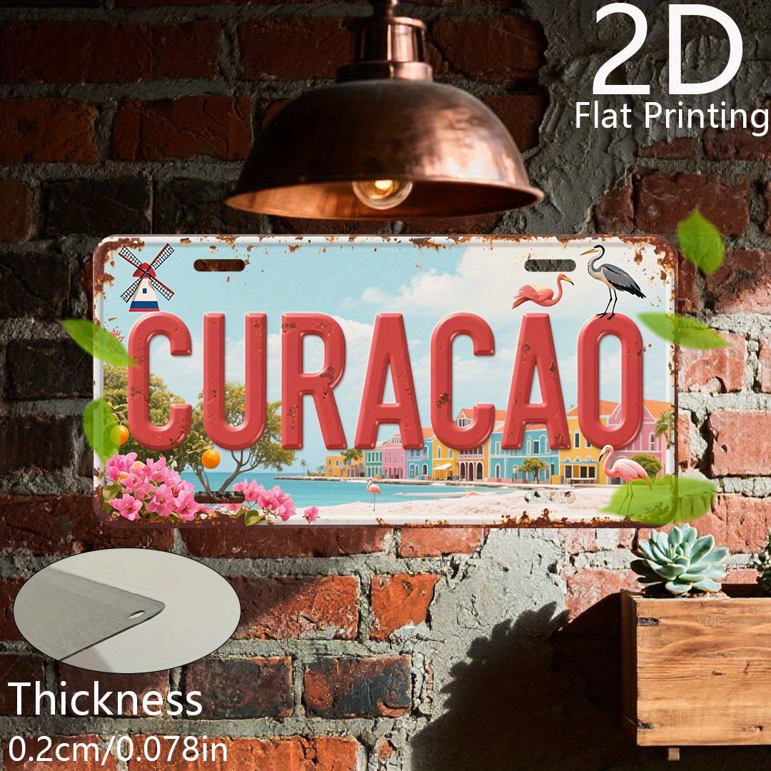 

Vintage Caribbean CURACAO Dutch Caribbean Scenery Flamingo Colorful Buildings License Plate D Flat Aluminum Tin Sign Wall Art 15x30cm(5.9x7.8inch)