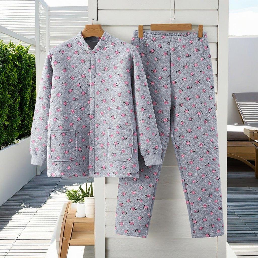 Women's Plus-Size Quilted Pajama Set for Middle-Aged & Elderly