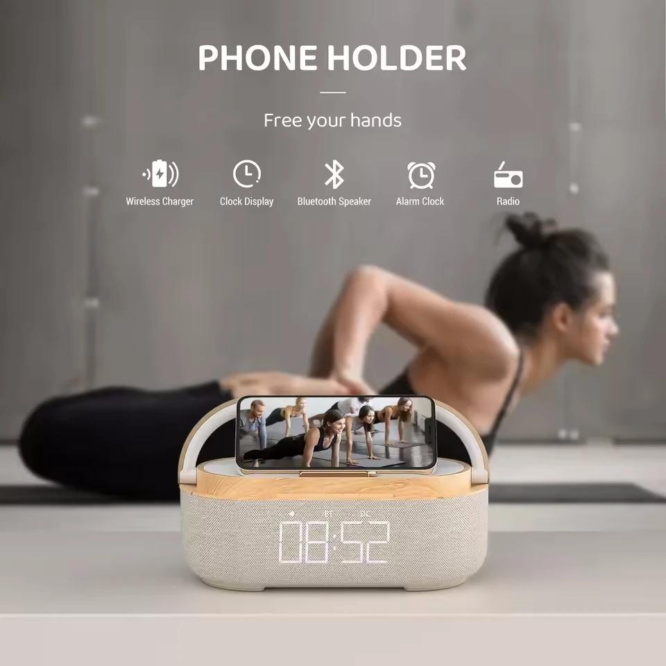2500mAh Bluetooth Speaker with Wireless Charger FM Radio Dimmable Light Portable Dual Speaker for Bedroom Office Christmas Gifts