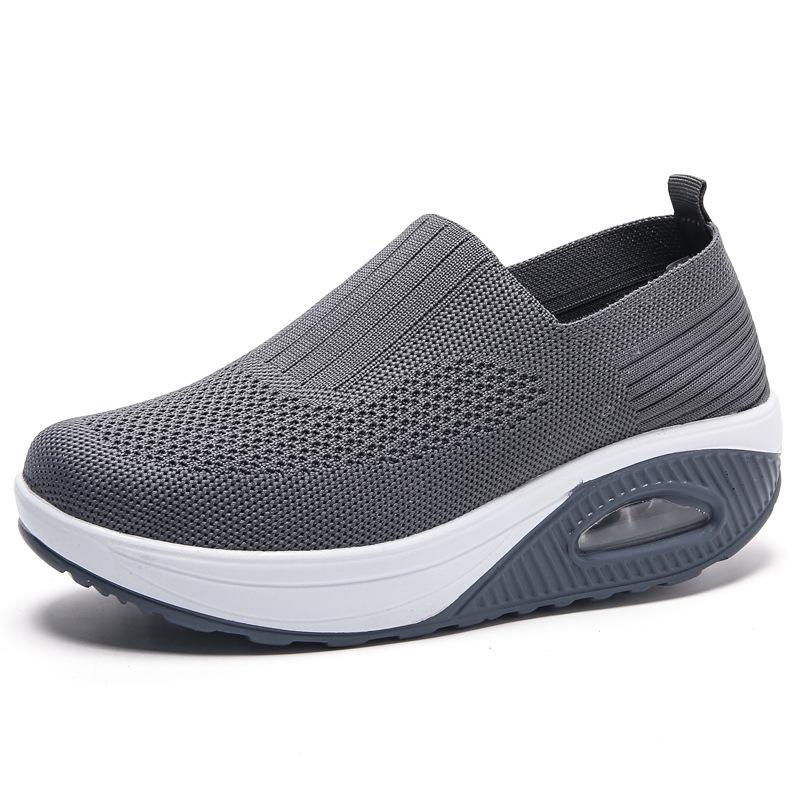 Fashion Spring White Casual Shoes Air Cushion Platform Sports Shoes Women Breathable Sneakers Thick Sole Slip On Knitting Walking Shoes