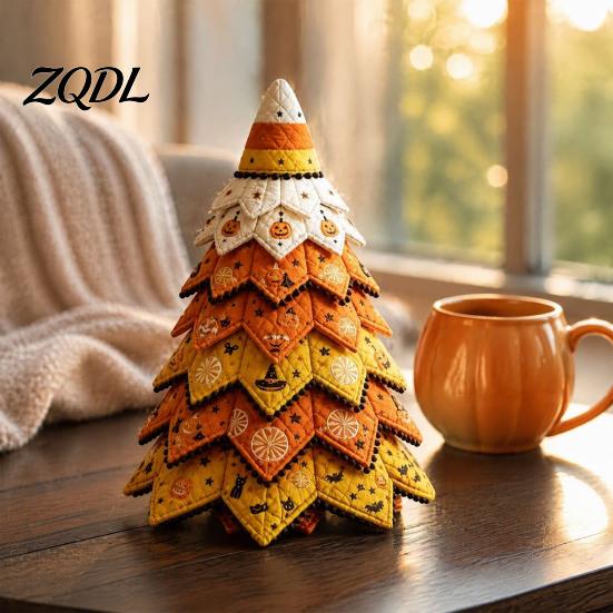 Artigianato da Cucito Fatto a Mano Kit Albero in Tessuto Trapuntato di Halloween, Gatto Strega Ragno Fai da Te Esposizioni Festive da Tavolo Progetto Artigianale Imbottito 3D per Quilting