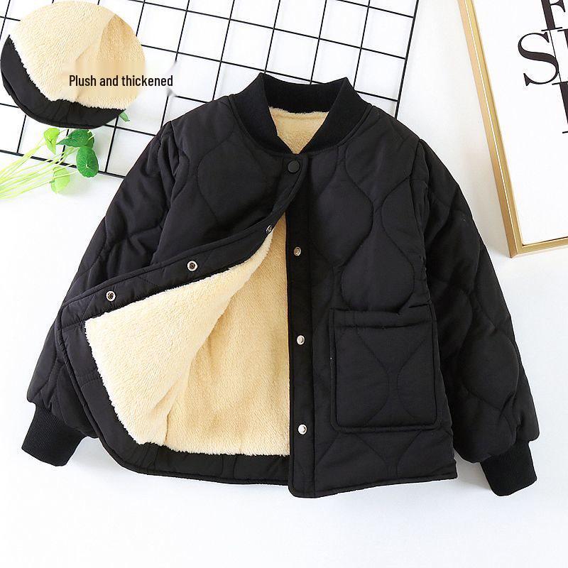 Children's Fleece-Lined Cotton Coat, Winter Student Version: Warm, Thickened, Three-Layer Quilted Jacket for Boys and Girls