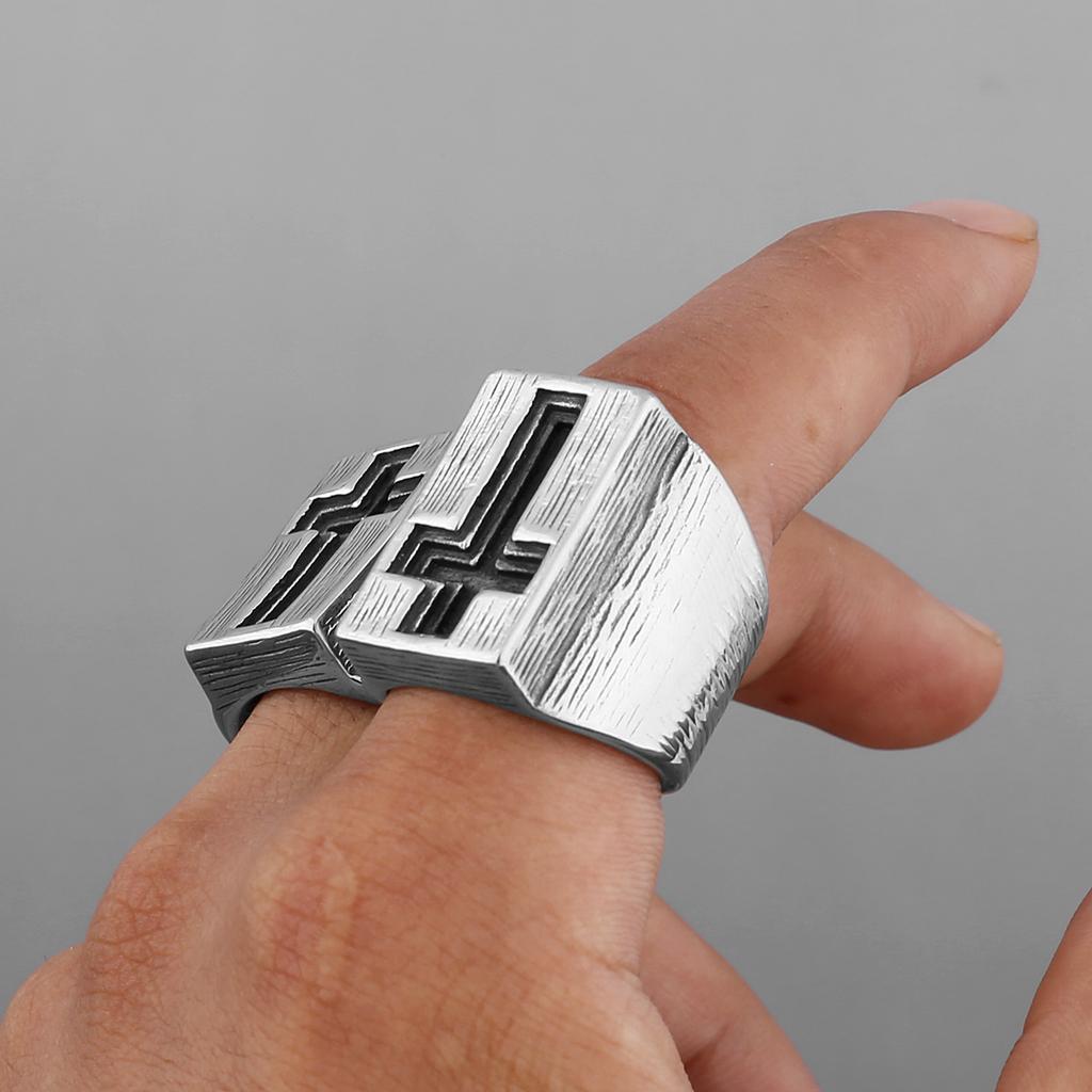 Retro Gothic Cross Large Ring for Men Stainless Steel Punk Edgy Vintage Bold Statement Accessories Unisex Christian Gift