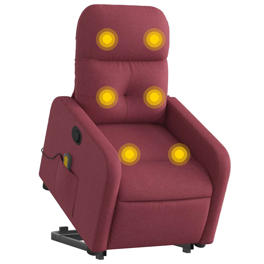 Vidaxl Lift and Massage Armchair, Reclining, Burgundy, Fabric Upholstered