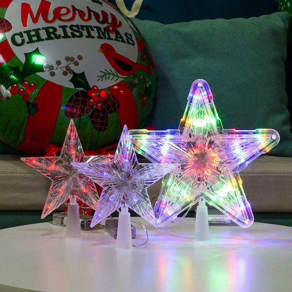 Festive Decor Ornaments Xmas Decoration LED Glowing Star Christmas Tree Top Ornaments Five-pointed Star Lamp Night Light