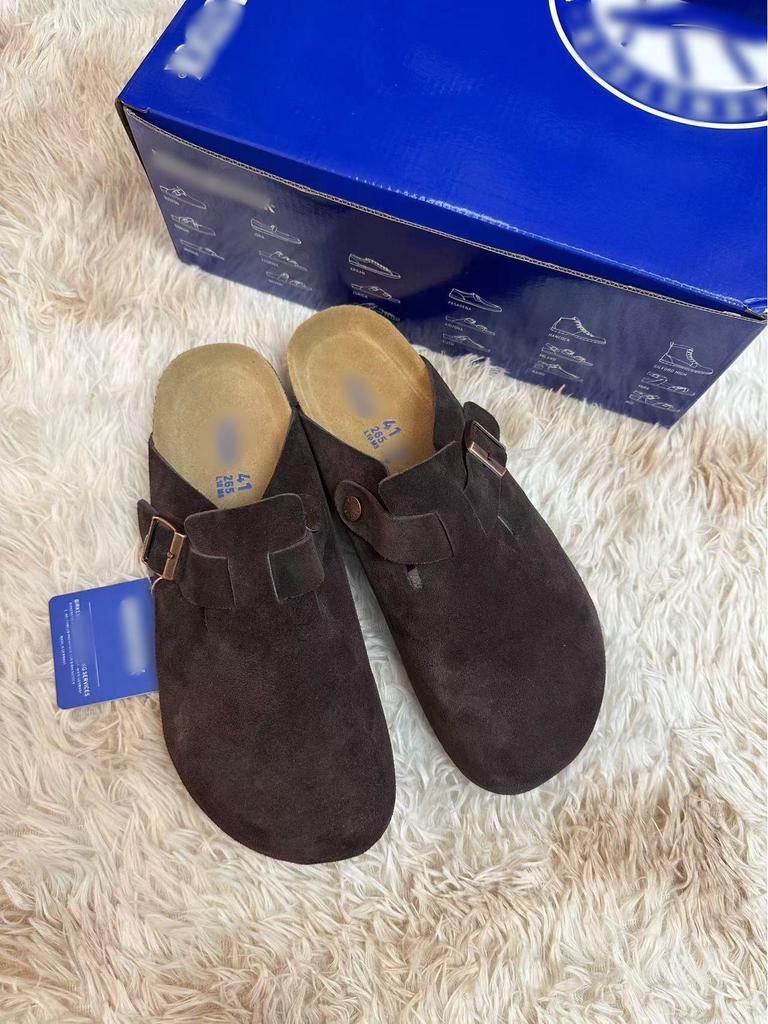 Birkenstock Genuine Leather Closed-Toe Half Slippers for Men and Women - Cork Insole, Spring/Autumn Style.
