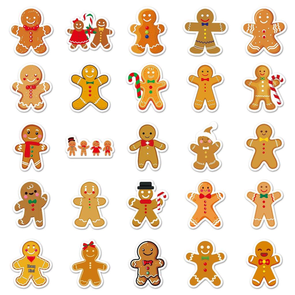 50pcs Gingerbread Man Stickers - Festive DIY Cartoon for Christmas, Waterproof for Phone & More