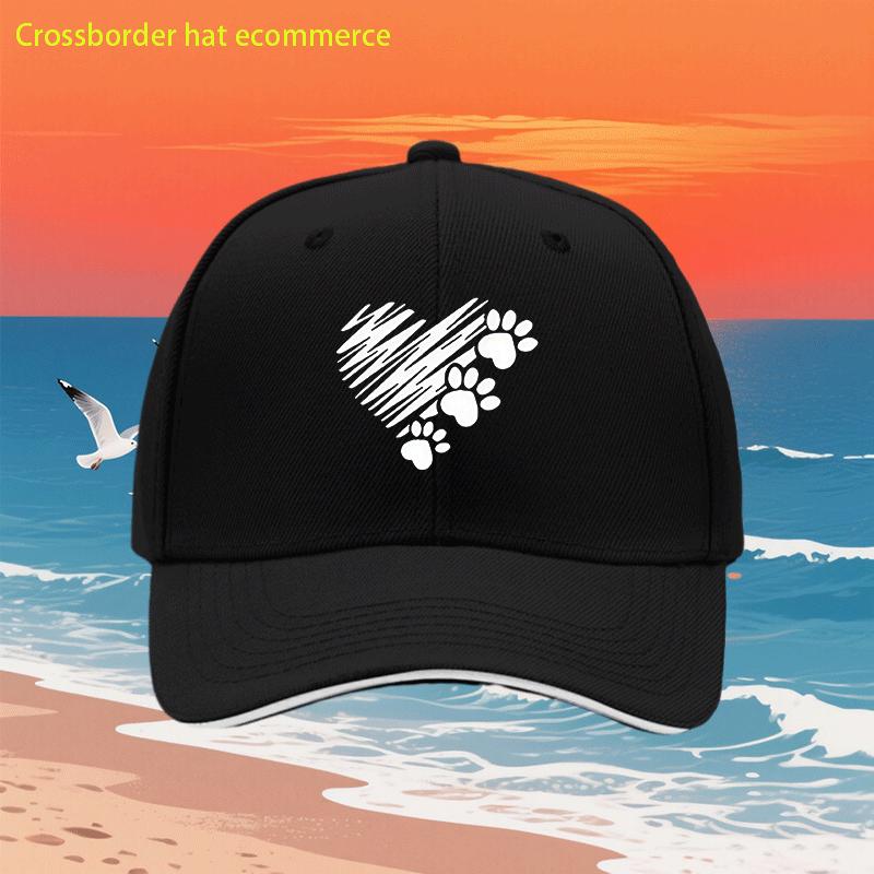 Heart Paw Print Baseball Cap Polyester Adjustable Casual Unisex Summer Beach Hat