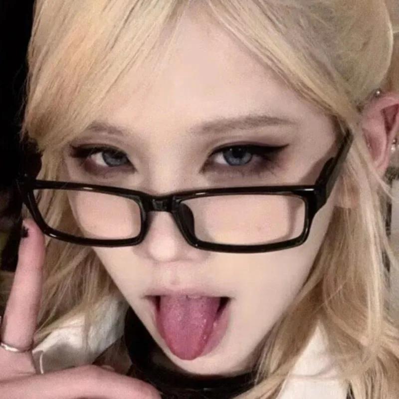 New Girls Y2K Harajuku Frame Glass Retro Rectangle Glasses Eyewear Decorative Computer Anti-blue Eyeglasses with Seaside Driving
